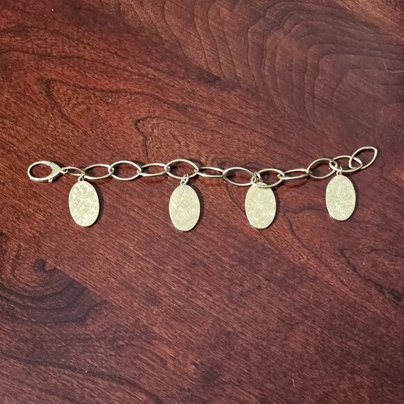 RARE MONICA RICH KOSANN FLORAL SCROLL OVAL 18K CHARM LOCKET PENDANT BRACELET - Picture 5 of 16